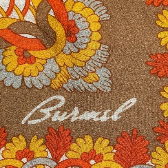Burmel Brown Orange Yellow Floral Silk Scarf 25x25 - Picture 2 of 7